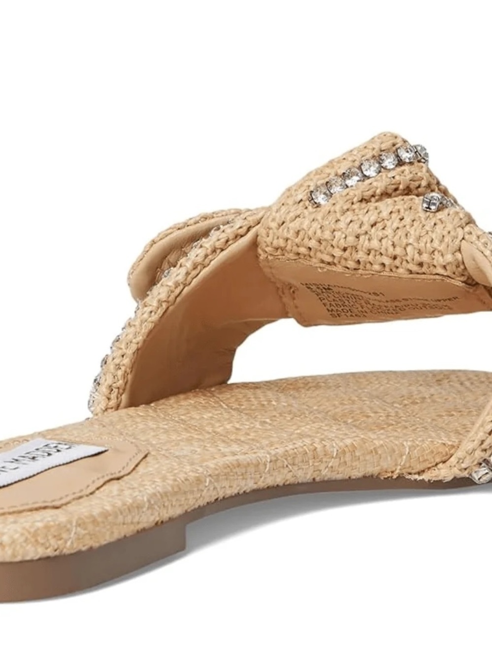 Steve Madden Natural Raffia Slide Sandals with Crystal Bow - Picture 4 of 10